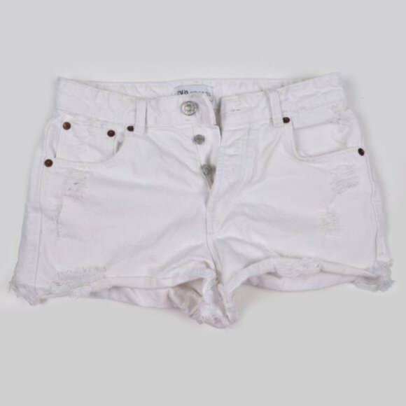 Zara High  Rise White Jean Short Distressed Button Fly Size 4 - Picture 2 of 4